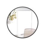 Black Round Metal Frame Wall Mirror, 32 in