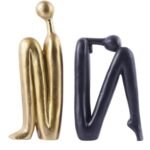 Modern Resin Thinker Statue Bookend in Black and Gold