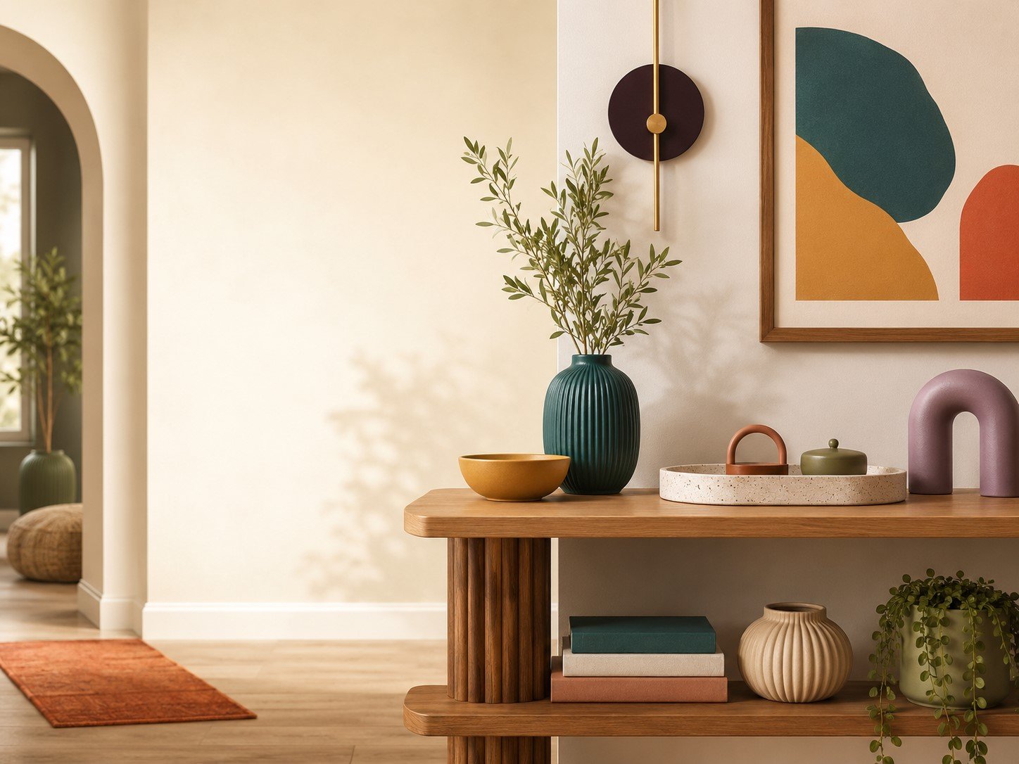 Zorlam home decor styling with console table, wall details, and decorative accents
